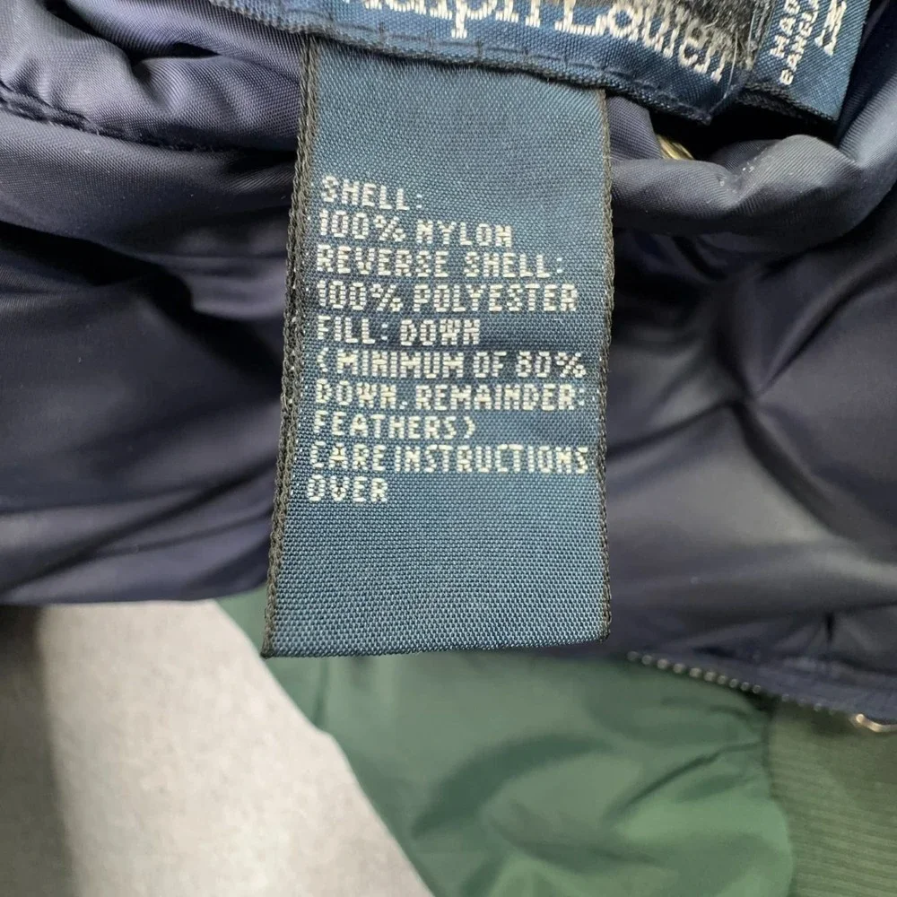 VTG 90s Polo Ralph Lauren Reversible Down Puffer Coat Men's M Green Navy Pony‎